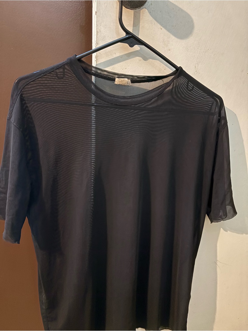Garage Black Sheer Crew Neck Short Sleeve Shirt